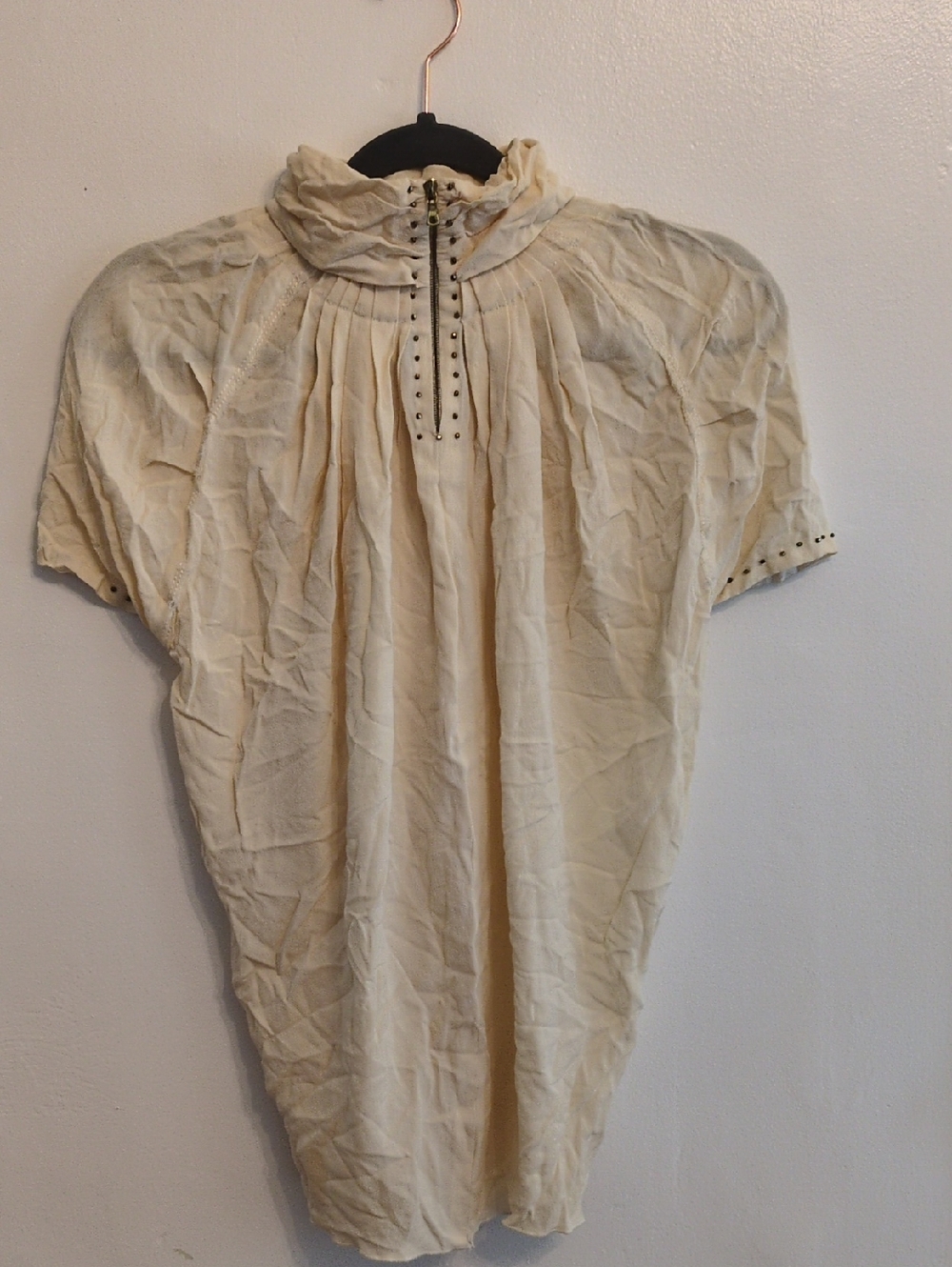 Marc Jacobs 100% Silk Cream Ruffled Pintuck Short-Sleeve Blouse